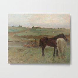 Horses in a Meadow Metal Print | Nature, Oil, Impressionism, Impressionistic, Degas, Country, Horses, Meadow, Equine, Pastoral 