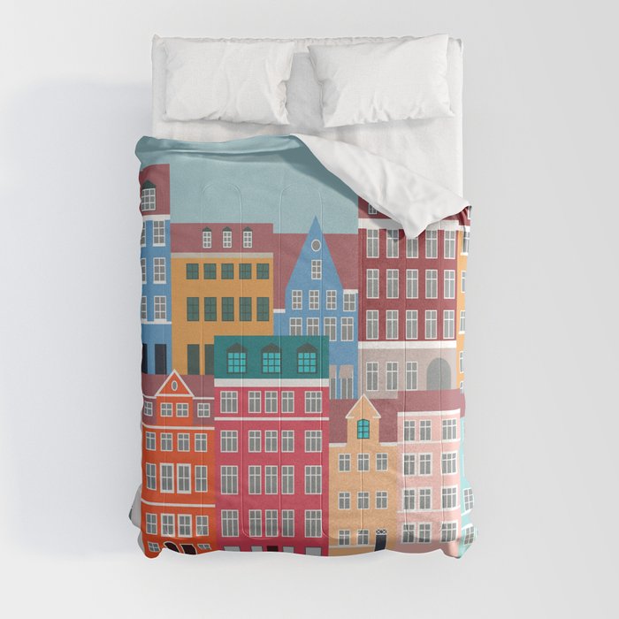 Denmark, Nyhavn, Copenhagen Travel Poster Comforter