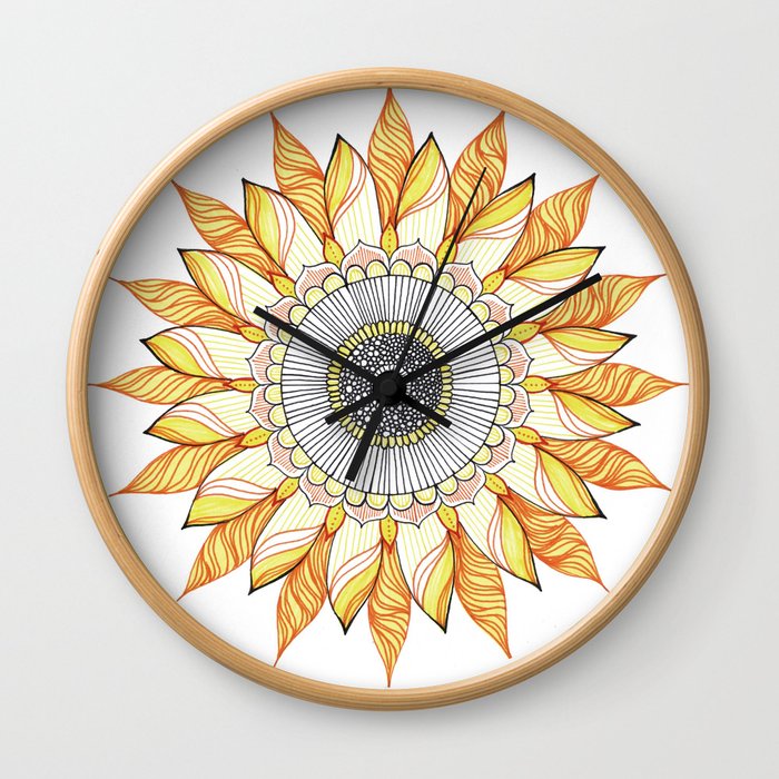 Sunflower Mandala Wall Clock