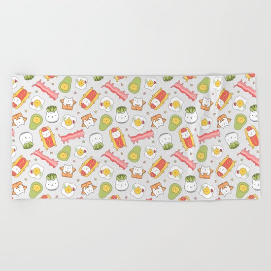 Cat food and succulent Beach Towel