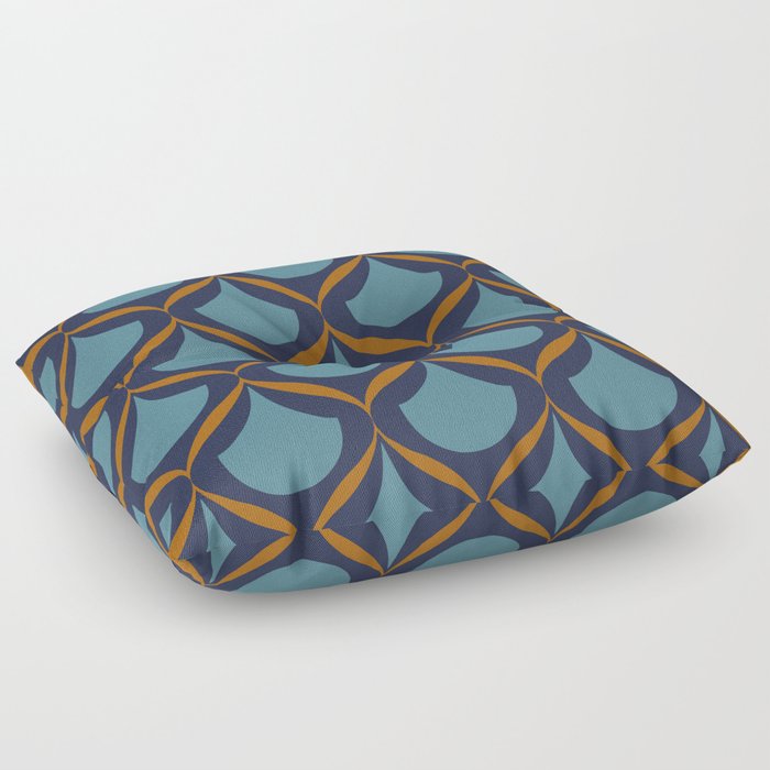 Moroccan Ogee Pattern 2.1 Blue Teal Orange Ribbon Floor Pillow