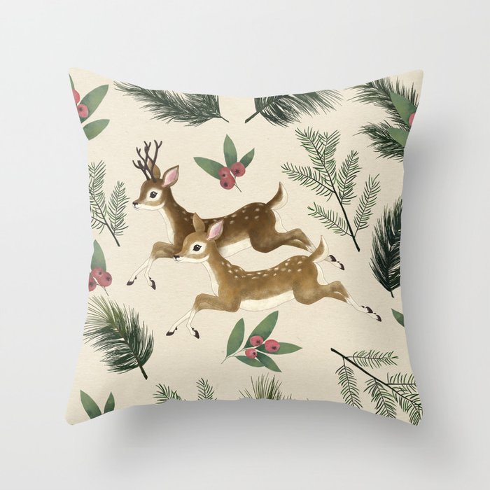 winter deer // repeat pattern Throw Pillow