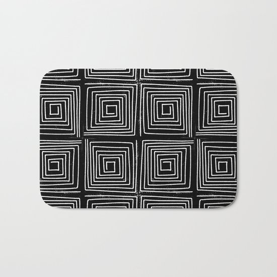 Minimal linocut printmaking geometric square maze pattern scandinavian minimalist Bath Mat