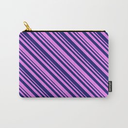 [ Thumbnail: Midnight Blue & Violet Colored Pattern of Stripes Carry-All Pouch ]