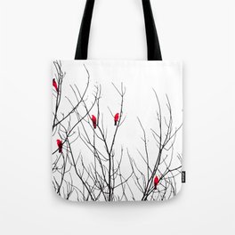 Artistic Bright Red Birds on Tree Branches Tote Bag
