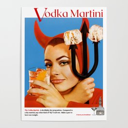 Devilishly dry vodka martini, devil pitchfork vintage advertisement poster / posters Poster