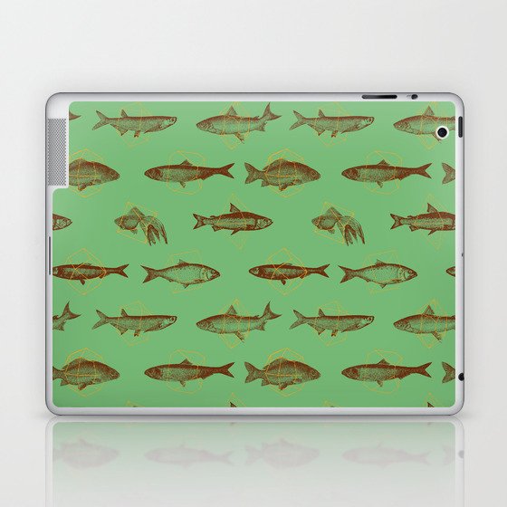 Fishes In Geometrics (Old Green) Laptop & iPad Skin