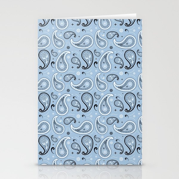 Black and White Paisley Pattern on Pale Blue Background Stationery Cards
