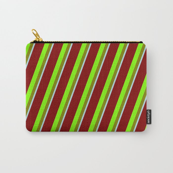 Maroon, Chartreuse, Green & Powder Blue Colored Striped/Lined Pattern Carry-All Pouch