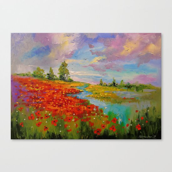Poppies by the lake Canvas Print