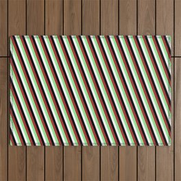 [ Thumbnail: Brown, Light Green, White & Black Colored Lined Pattern Outdoor Rug ]