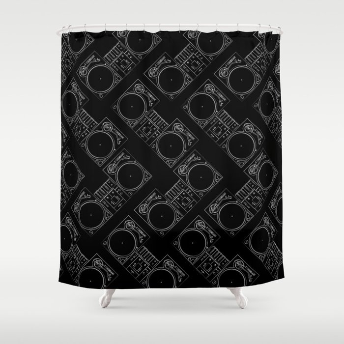 Turntable and Mixer illustration pattern- sketch / drawing Shower Curtain