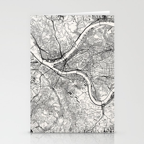 Pittsburgh USA - Black and White City Map Stationery Cards