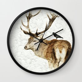 Red Deer Stag with a jackdaw on the back Wall Clock