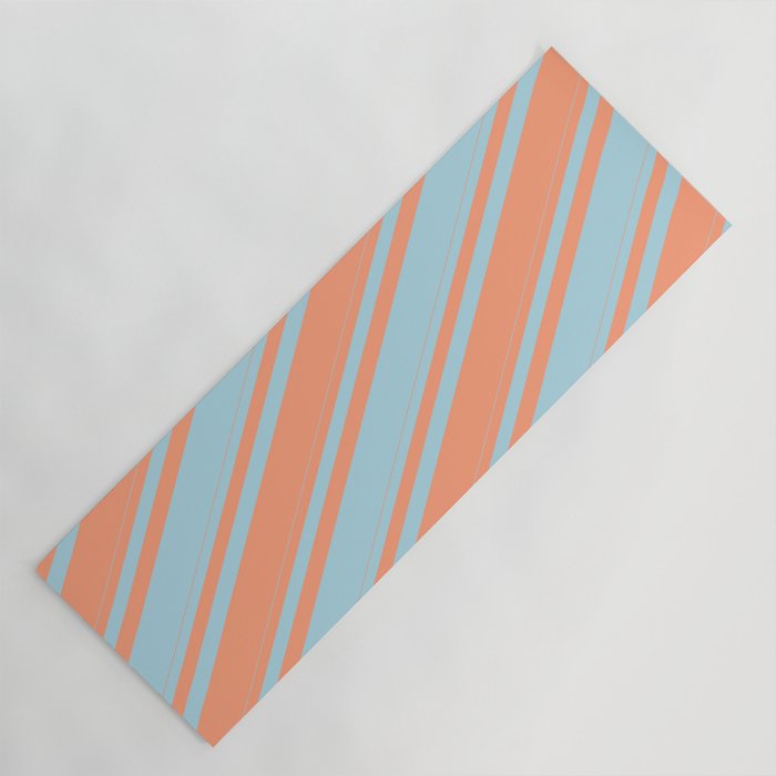 Light Blue & Light Salmon Colored Lined/Striped Pattern Yoga Mat