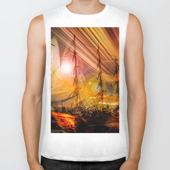 Sailing ships sunset Biker Tank