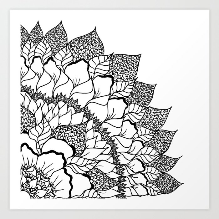 Modern Handdrawn Fl Mandala Black White Pattern Art Print By Modern Handdrawn Fl Mandala Black White Pattern Art Print