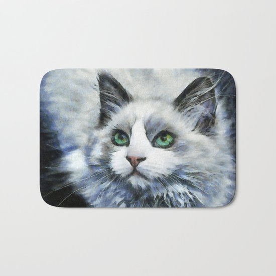 White Cat Bath Mat