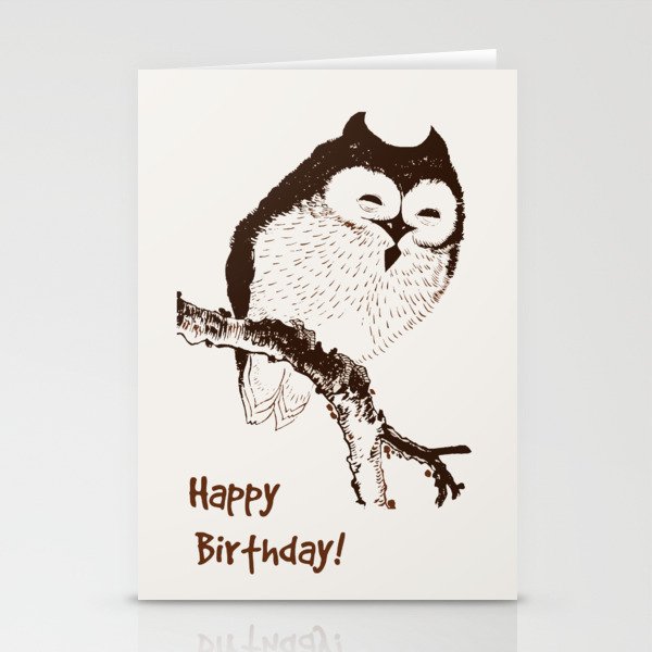 Happy owl on a roosting on a branch Stationery Cards