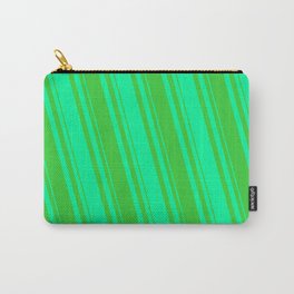 [ Thumbnail: Green and Lime Green Colored Lined Pattern Carry-All Pouch ]