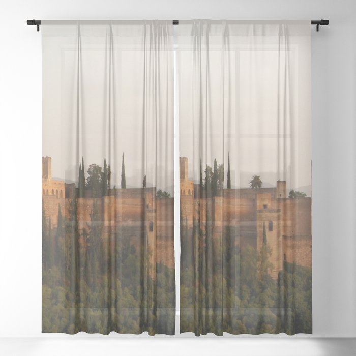 Spain Photography - Castle Standing In The Pretty Sunset Sheer Curtain