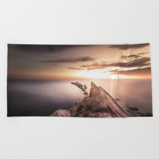 Sunset Coast, Waves and Rocks Beach Towel