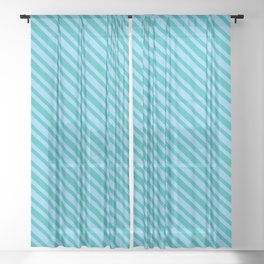[ Thumbnail: Light Sky Blue and Light Sea Green Colored Stripes Pattern Sheer Curtain ]