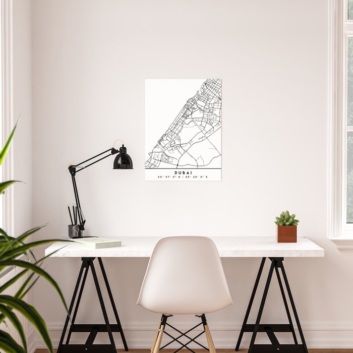 Dubai Uae Black City Street Map Art Poster By Deificusart Society6