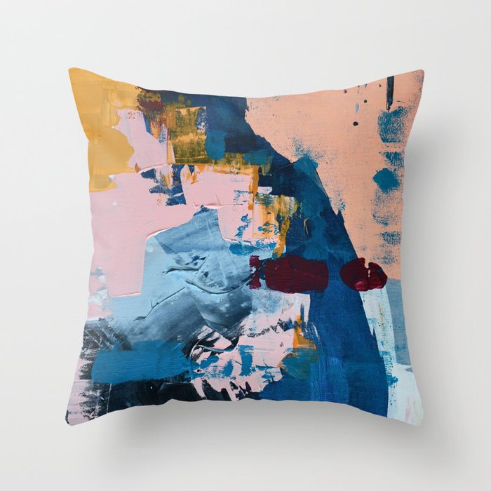A Drop in the Ocean: an abstract piece by Alyssa Hamilton Art in blue, maroon, and peach Throw Pillow