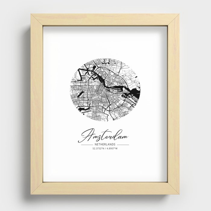 Amsterdam map coordinates Recessed Framed Print