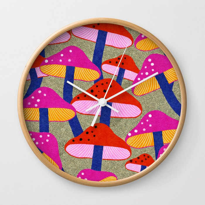 Red and Pink Mushroom print - Amsterdam Market Wall Clock