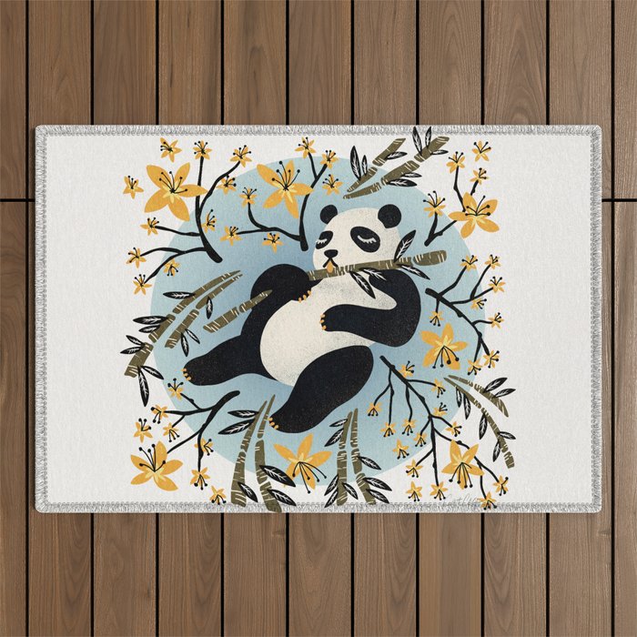 Panda Vibes – Blue & Yellow Outdoor Rug