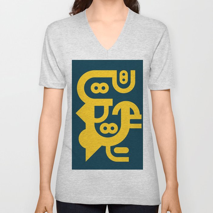 Abstract Geometric Constructivist  Art Yellow and Blue Turquoise  V Neck T Shirt