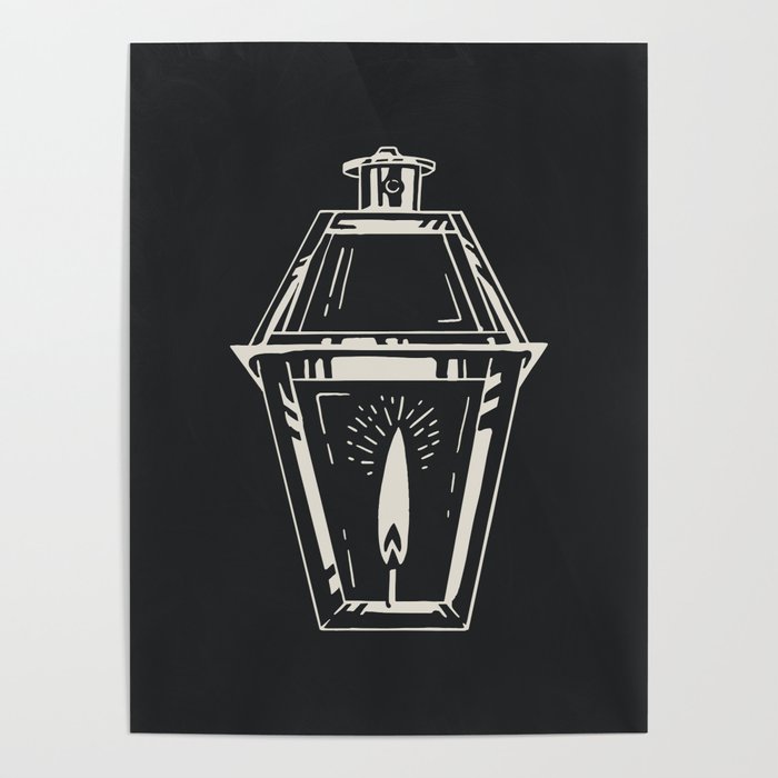 Gas Lantern Light Block Print Style Poster