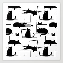 Cats Sitting on Laptops Art Print