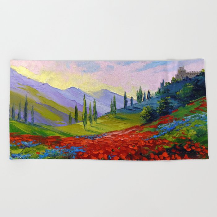 The Castle On The Mountain Beach Towel By Olhadarchuk