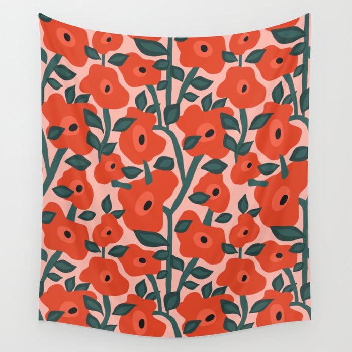 Charming vintage orange poppies flower bed Wall Tapestry