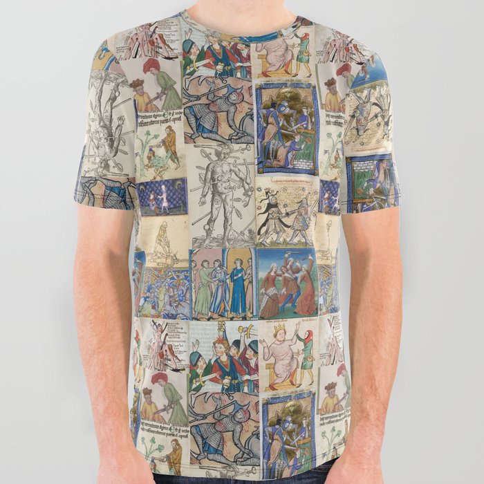 People Getting Stabbed in Medieval Manuscripts All Over Graphic Tee