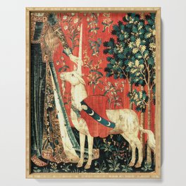 Medieval baby unicorn art Serving Tray