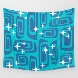Mid Century Modern Cosmic Galaxies 436 Blue and Turquoise Wall Tapestry