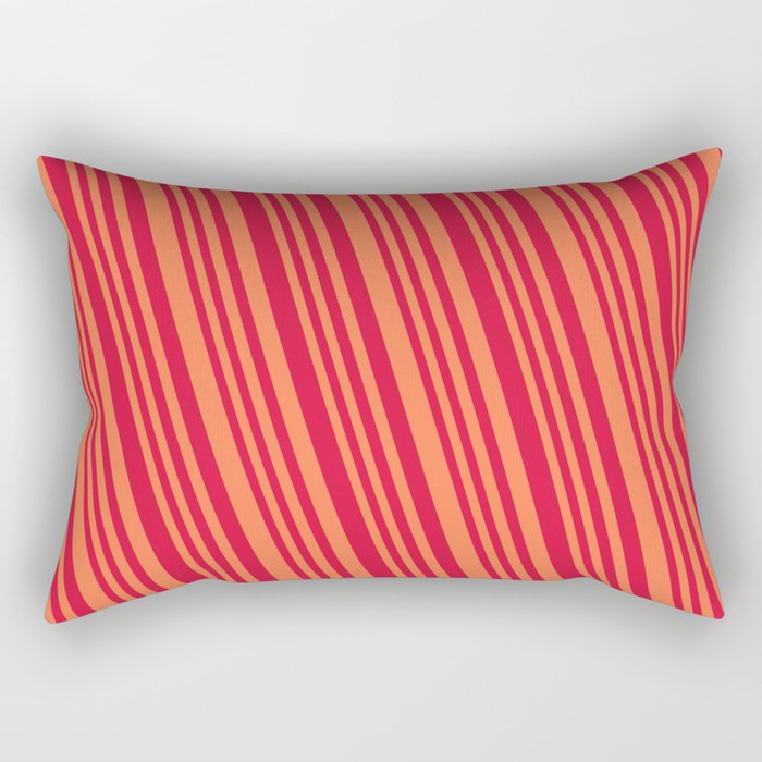Crimson & Coral Colored Lines/Stripes Pattern Rectangular Pillow
