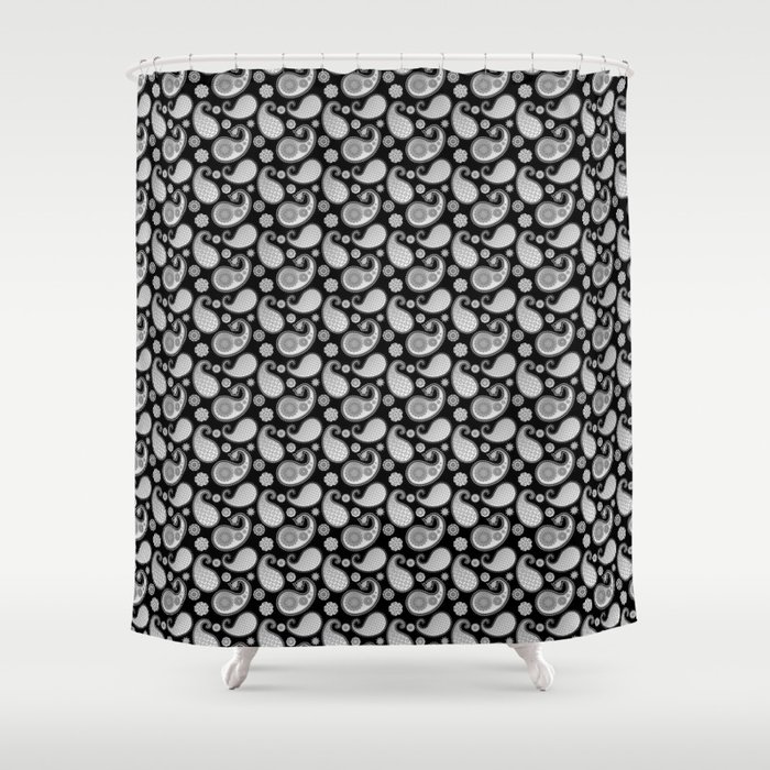 Paisley Pattern Silver Metallic Gray Grey On Black Shower