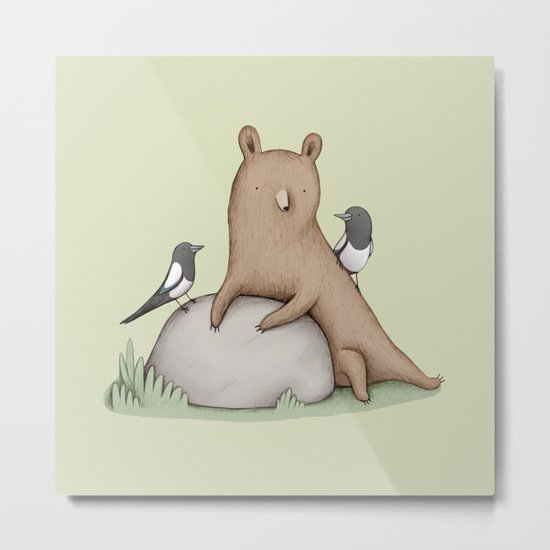 Bear & Birds Metal Print