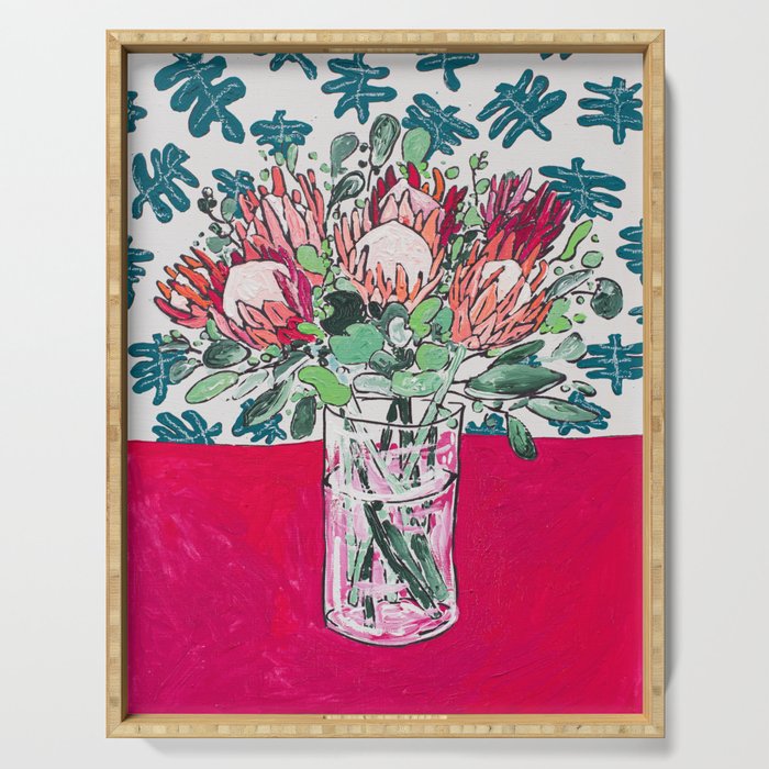 Bouquet Of Proteas With Matisse Cutout Wallpaper Serving Tray By Larameintjes Society6