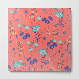 Living Coral Floral Pattern.Color of year 2019 Metal Print | Meadowblooms, Flowers, Graphicdesign, Vintage, Pattern, Wildflowers, Blueandpink, Elegant, Stlish, Botanical 