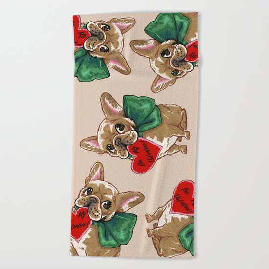 Be My Valentine Frenchie Beach Towel