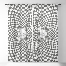 Checkered Black and White Smiley Sun Sheer Curtain