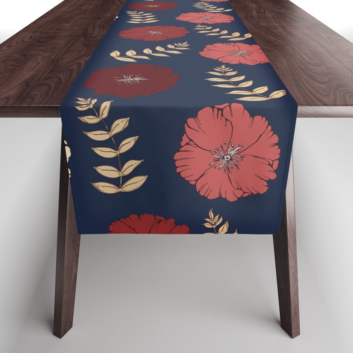 Blue and Burgundy flower Table Runner