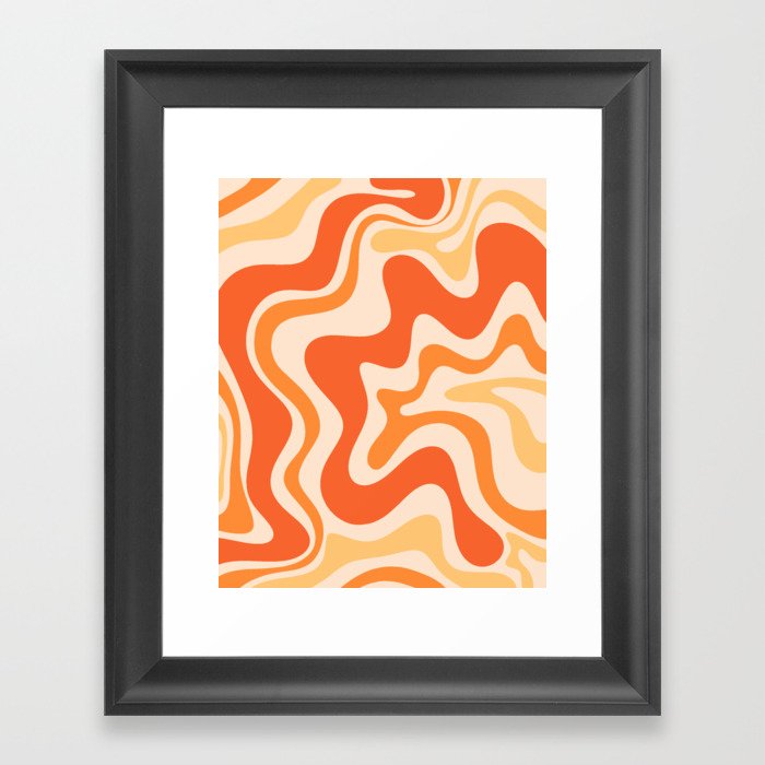 Tangerine Liquid Swirl Retro Abstract Pattern Framed Art Print