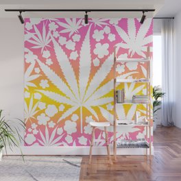 Retro 70’s Cannabis And Flowers Sunset Beach Wall Mural